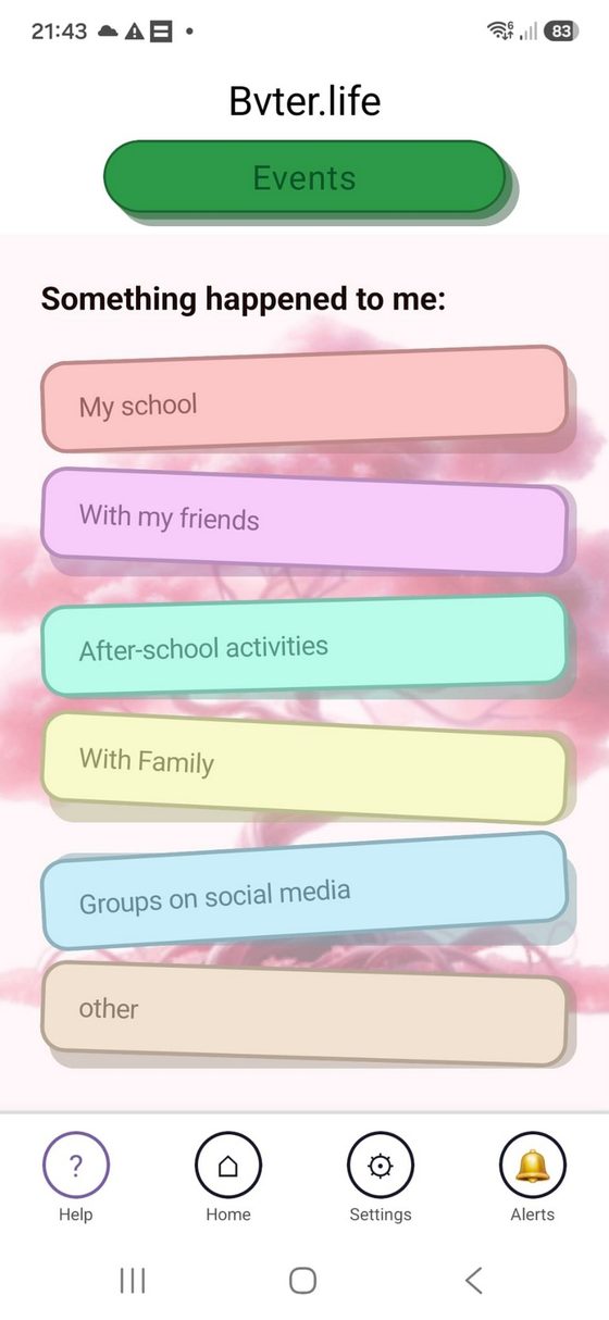 BvTer app: guided event selection